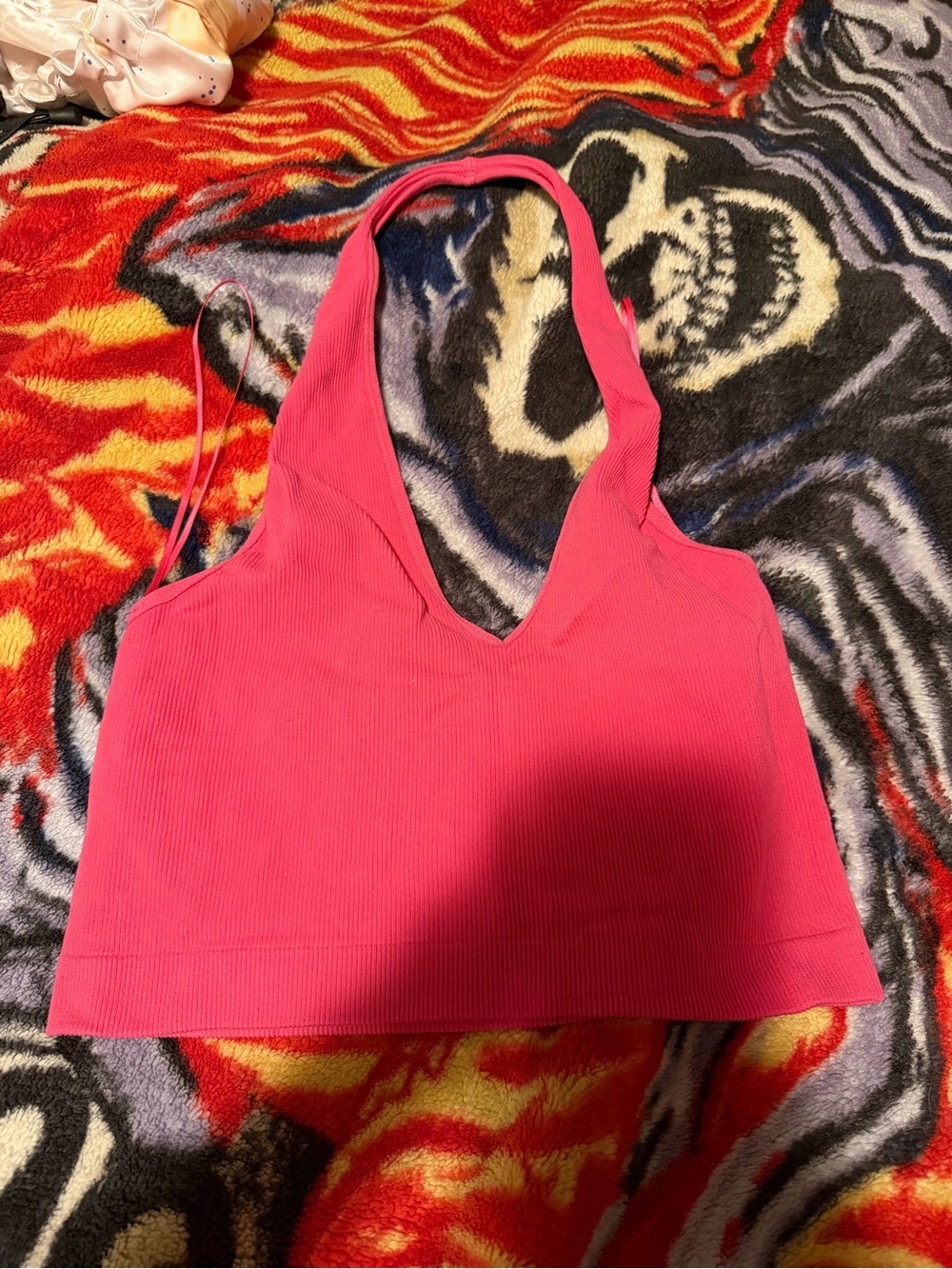 Ambiance Hot Pink Ribbed V-Neck Halter Top